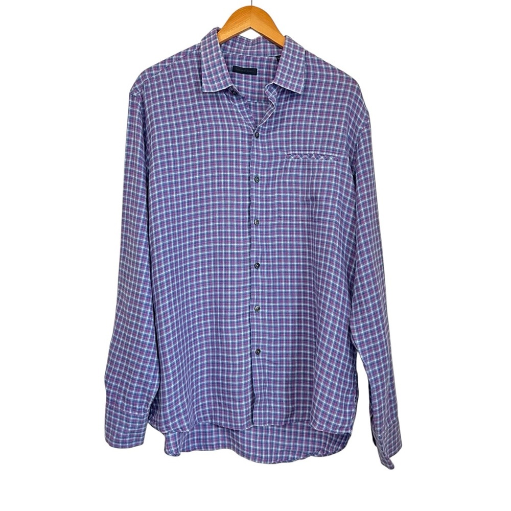 Zachary Prell Mens Linen Button Up Shirt Size Large Purple Blue Long Sleeve